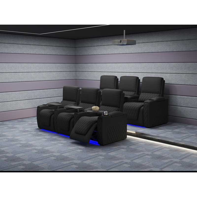 Haiylee Zero Gravity Home Theater Seating Top Grain Leather Recliner Sofa Power Headrest Footrest, Black Genuine Leather