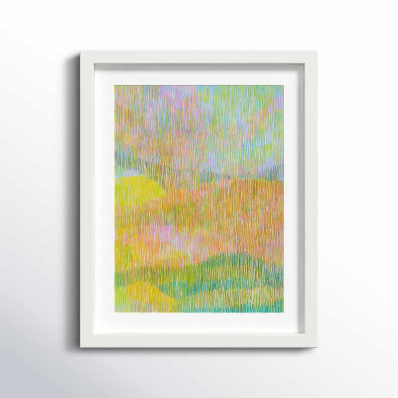 «Summerhill» par Jacques Pilon - peinture encadrée, H 20 po x l 16 po x P 1,25 po, Blanc
