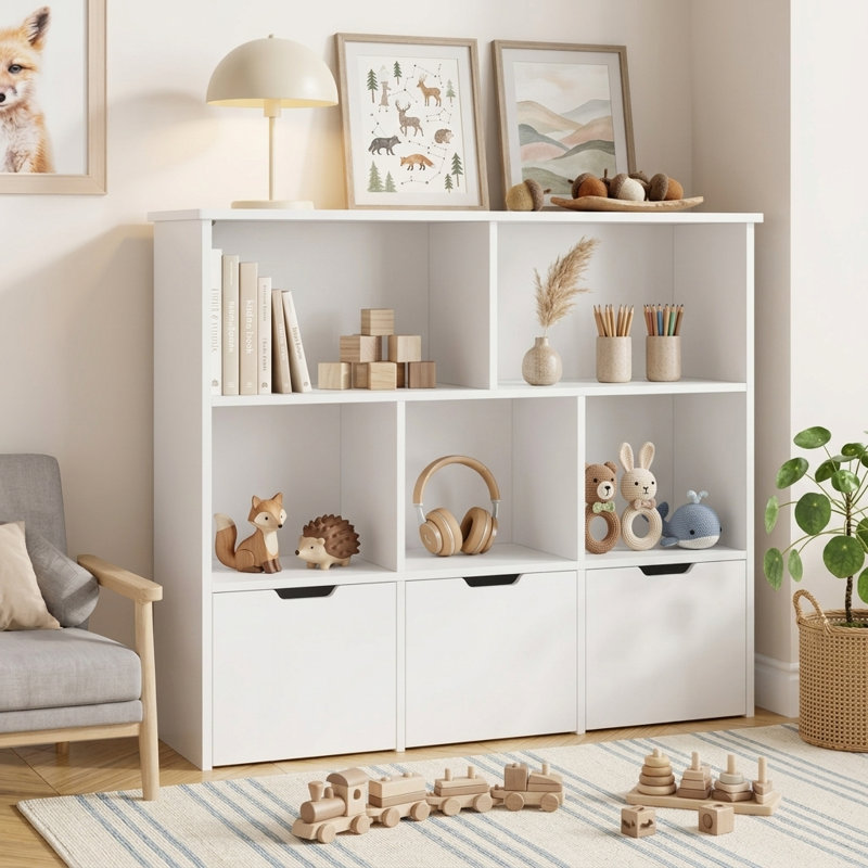 Bibliothèque de rangement avec 3 tiroirs et roulettes amovibles