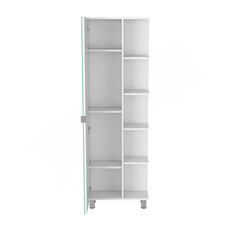 Armoire en lin à porte simple H 62 po, cinq tablettes extérieures, quatre tablettes intérieures, blanc