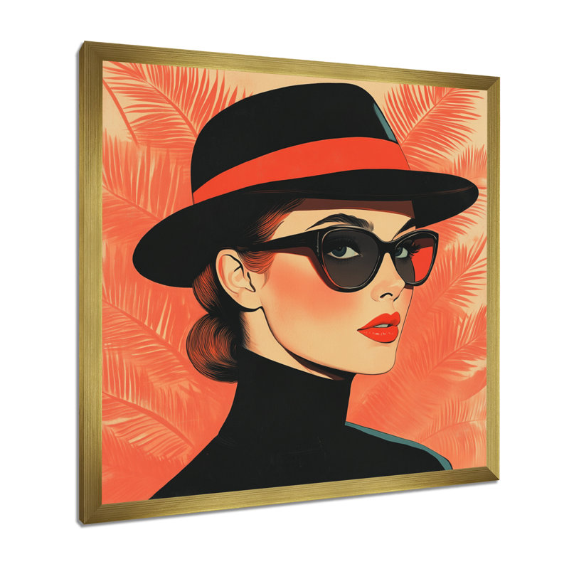 Mode orange des années soixante - Tableau encadré pop, H 24 po x l 24 po, Encadrement doré