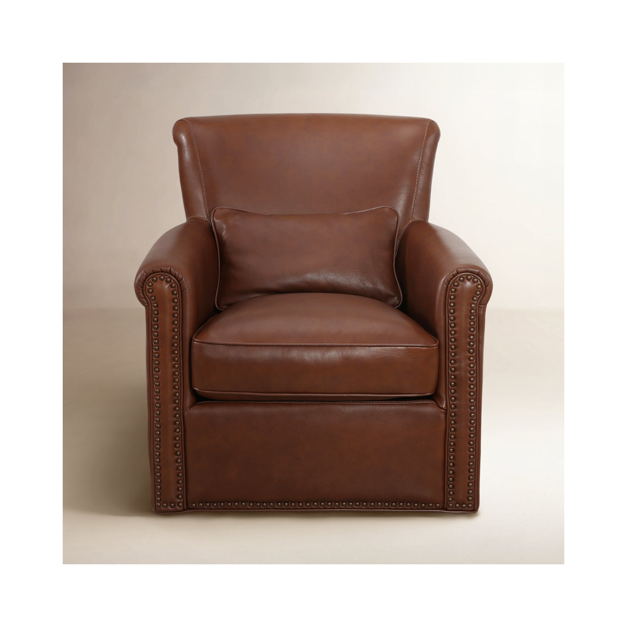 Middleborough Genuine Leather Rolled Arm Swivel Club Chair