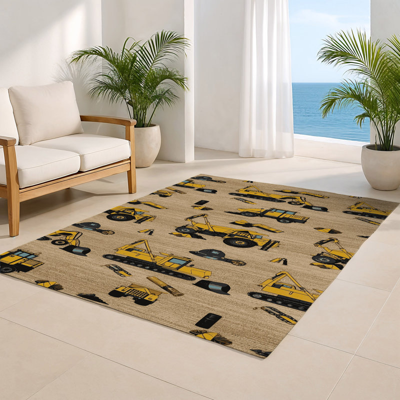 Transportation Beige Indoor and Outdoor Area Rug, Rectangle 2' x 3'