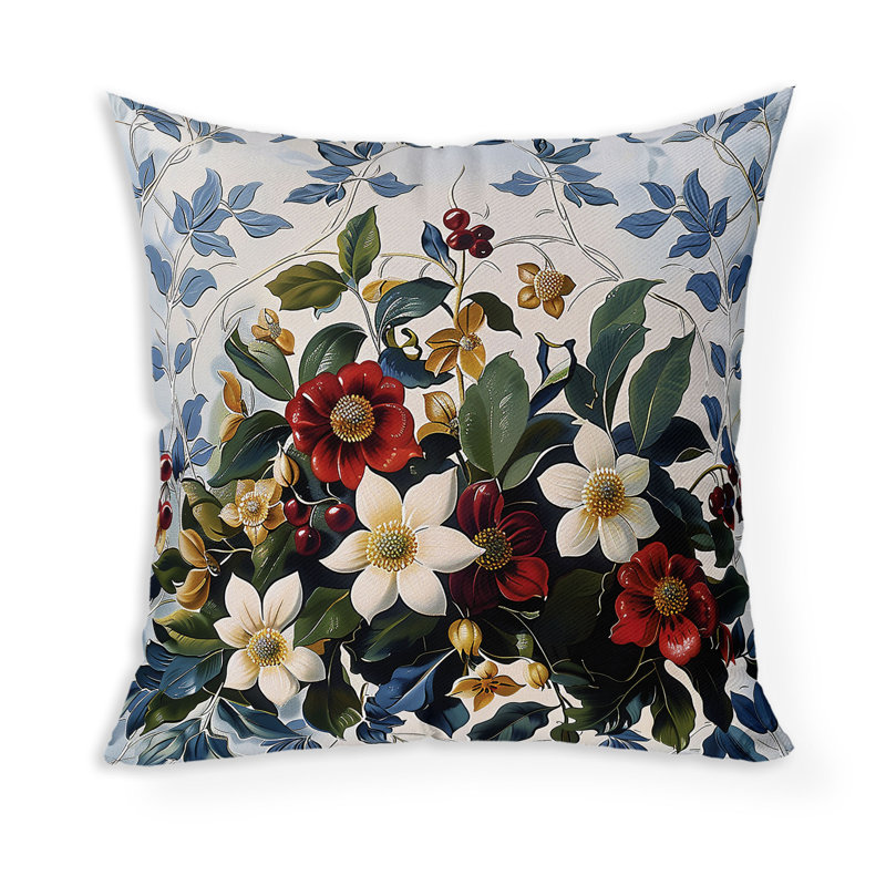 Coussin décoratif intérieur / extérieur Vineyard Petals, H 16 po x l 16 po, Bleu / Vert