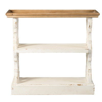35.5" X 14" 32" Console Table Shelf Tray, Distressed White & Natural Wood, Stylish And Practical Home Storage 35.5"X14"X32" Tray Shelf, Office
