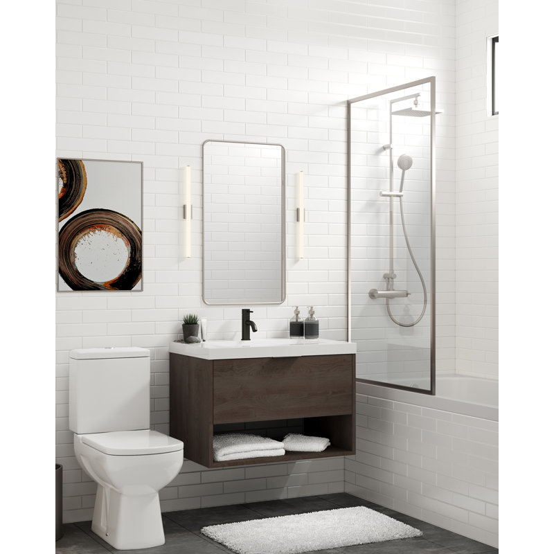 Modo 48" W Wall Mounted Single Bathroom Vanity, Glossy White/Single, Matte Black, White Acrylic