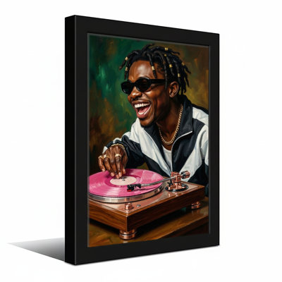 Fashion Man With Sunglasses Playing Vinyl Record