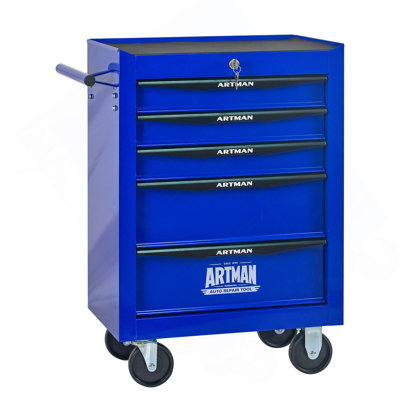 Metal Tool Chest With 5 Drawers, 20" 5-Drawer Tool Chest Cabinet With Ball Bearing Drawer Slides, BLACK&BLUE