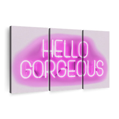 " Neon Hello Gorgeous Pink on White " 3 Piece Art Set