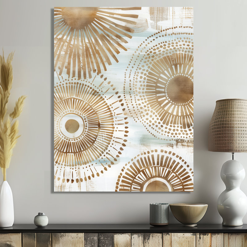Or blanc et beige mandala bohémien simplicité III - décoration murale mandala boho, Toile tendue, H 12 po x l 20 po
