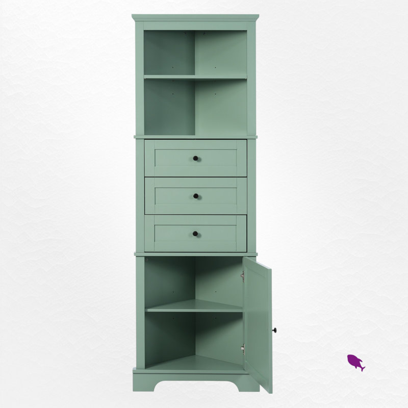 Armoire de salle de bain autoportante Anegada, armoire de rangement haute avec 3 tiroirs et tablettes réglables, Vert