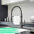 Single Handle Kitchen Sink Faucet With Pull Down , Matte Black, High Arch, Ceramic Filled Grey Pull-Down Spray, Handle, Long Neck Spout, Easy Clean