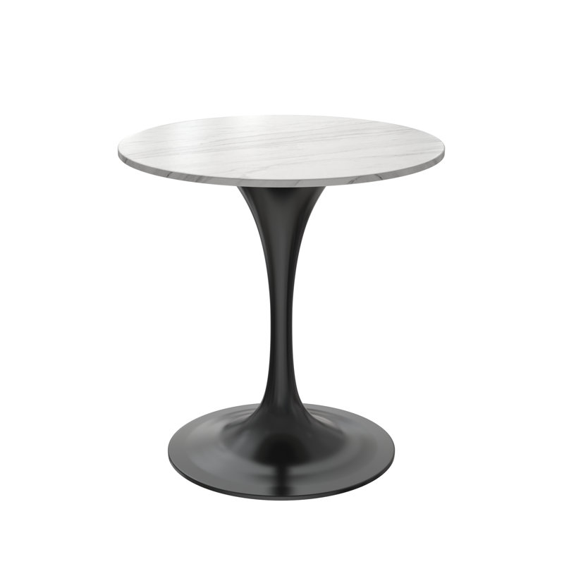 Heatherton 27" Round Dining Table with Sintered Stone Top and Black Steel Pedestal Base Kitchen Table Seats 2-4 Person, White