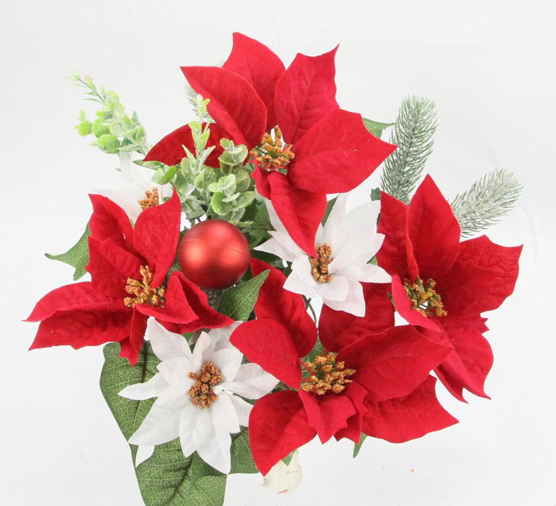 Primrue 12 Stems Artificial Poinsettia Bouquet Fake Christmas Flowers