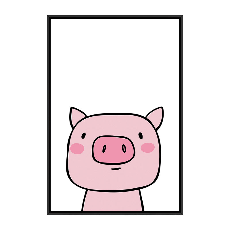Cochon - impression d'art graphique, H 60 po x l 40po x P 1,5 po, Pas de tapis, Toile avec cadre noir