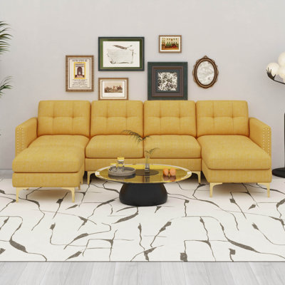L-Shape Convertible Sectional Sofa With Movable Ottoman
