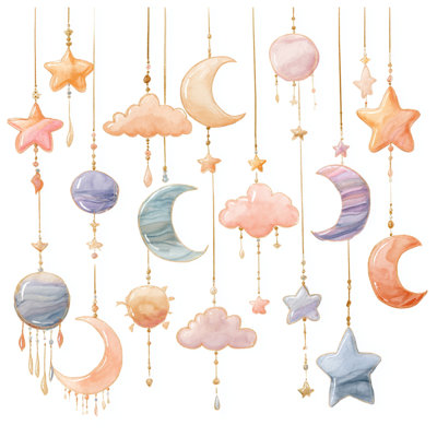 Hanging Celestial Ornaments Double Sided Throw Pillows