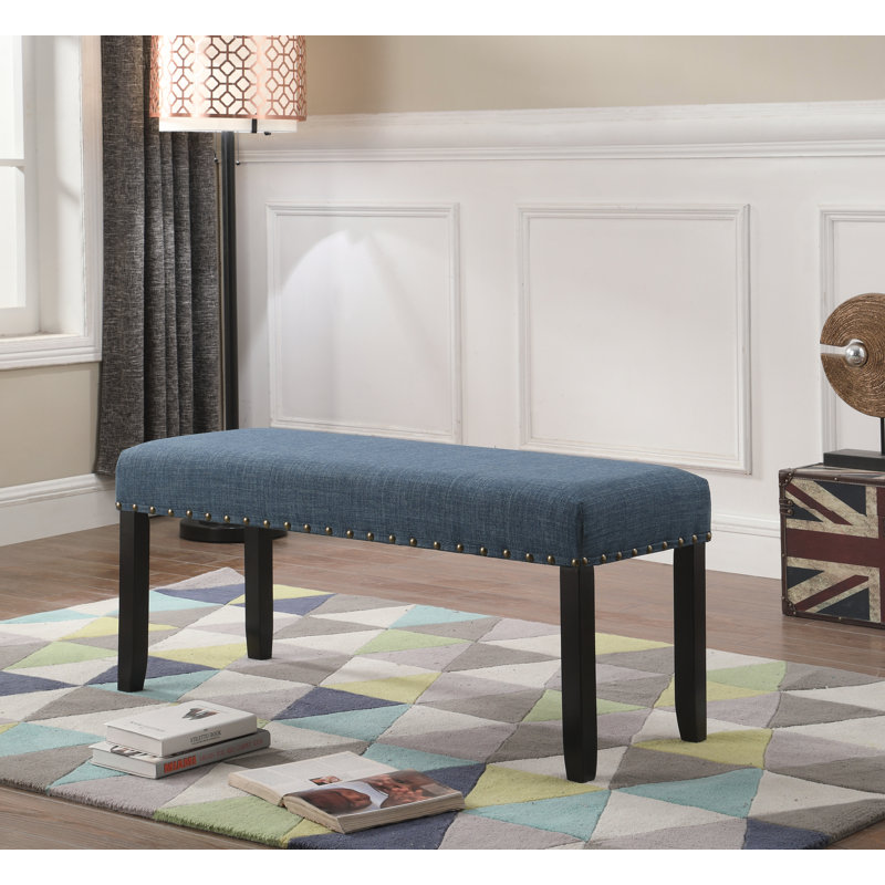 Banc de salle à manger en tissu avec garniture cloutée, Blue