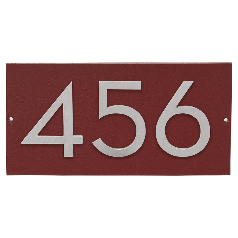 Plaque d’adresse murale flottante linéaire, Rouge brique, Oui, Aluminium brossé