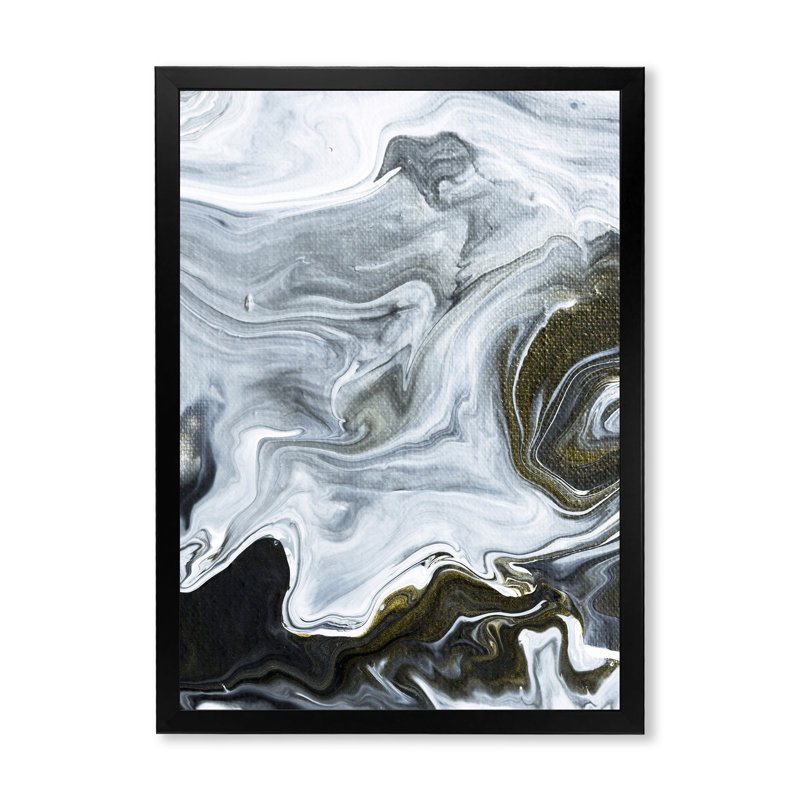 Marbre noir et blanc abstrait liquide - peinture sur toile, H 33,5 po x l 25,5 po x P 1 po, Cadre noir