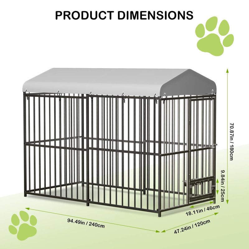 Grand chenil extérieur pour chien, cage pour chien robuste 4 x 4 x 6 pi, H 70,87 po x l 47,24 po x P 94,49 po