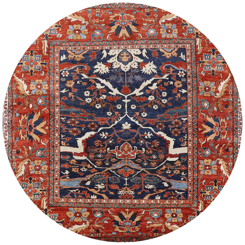 Tapis rouge / bleu / ivoire, Rond 5 pi