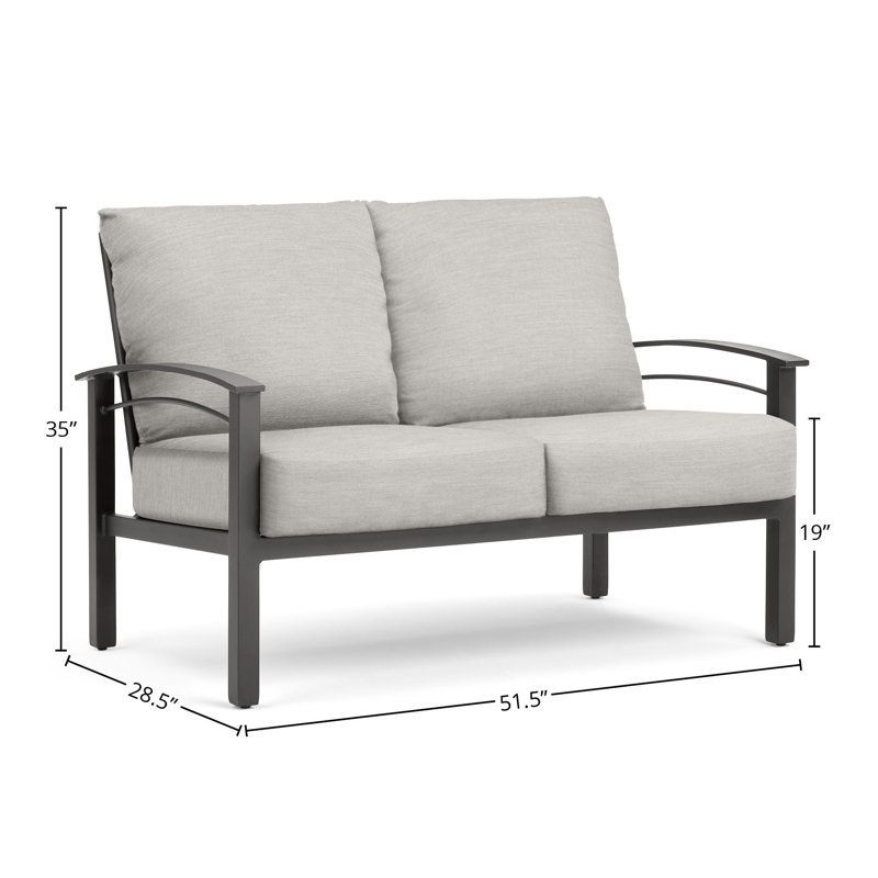 Stanford Cushion Loveseat, Weathered Teak, Light Gray