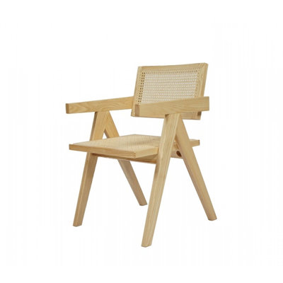 Natural Wood Open Back Dining Arm Chair