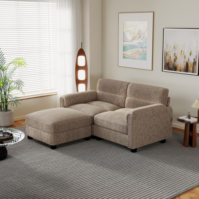 61.8'' Corduroy Upholstered Modular Loveseat Sofa With Ottomans & Adjustable Pillowtop Arm
