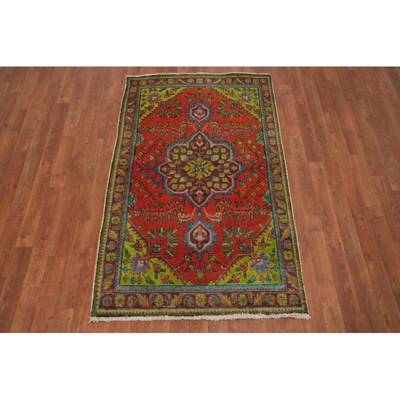 Orange Wool Floral Traditional Rug 3x5