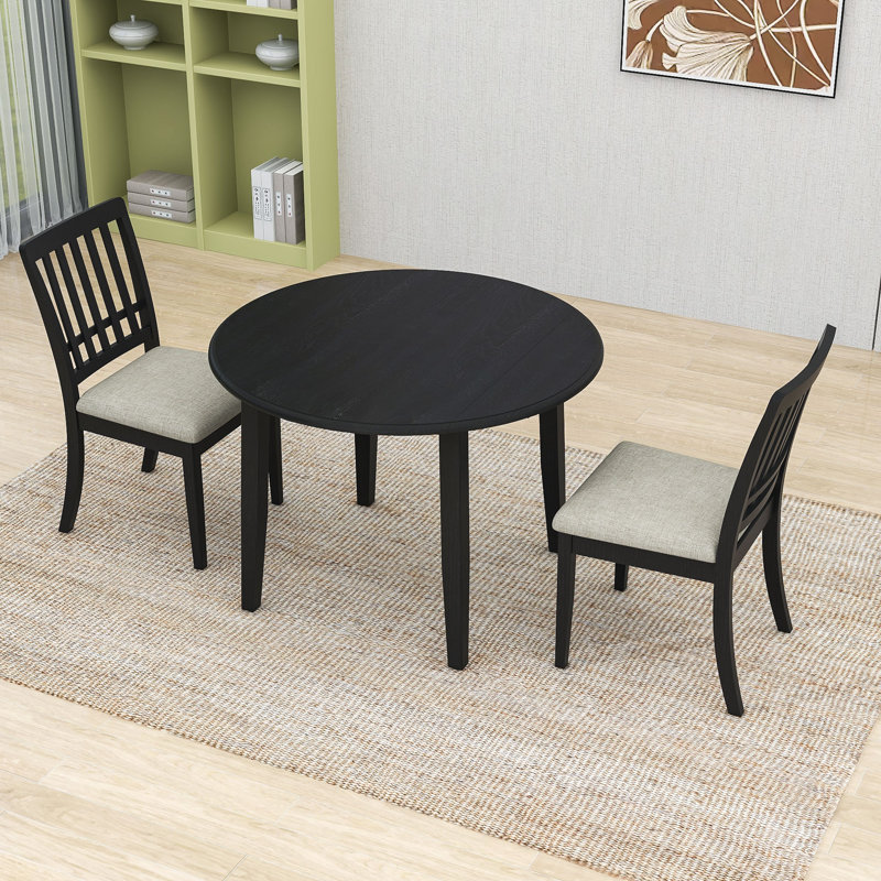 Ensemble de table de salle à manger extensible moderne 3 pièces avec abattants et chaises rembourrées pour petits espaces