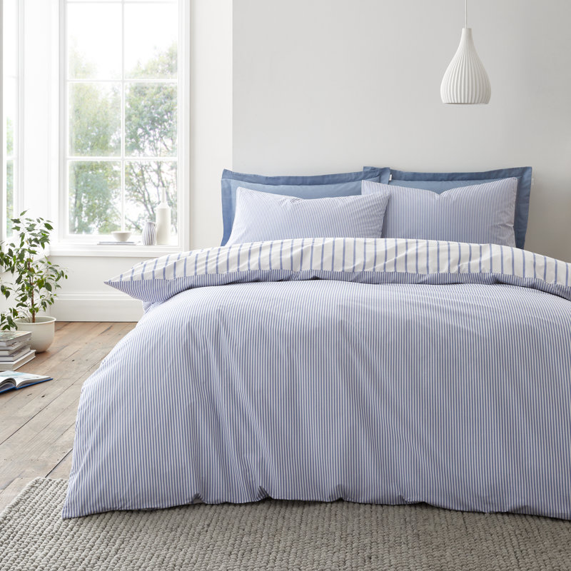 Hampton Stripe 200 Thread Count Cotton Reversible Duvet Cover Set, Single
