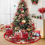 Jupe de sapin de Noël bonhomme de neige rouge en peluche, décoration de ferme hivernale avec flocons de neige