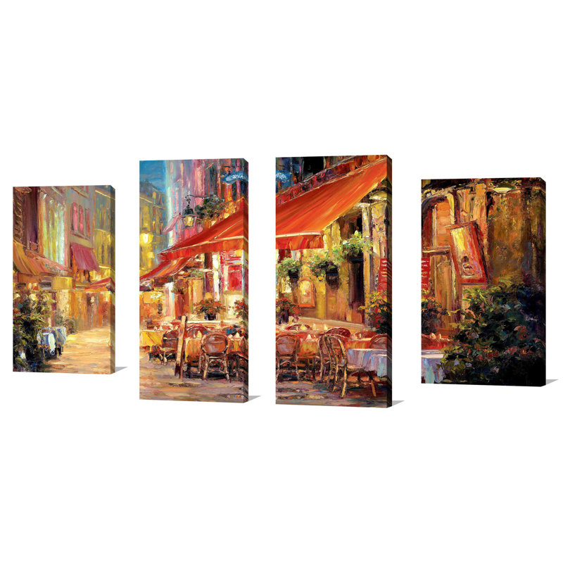 "Café In Light" par Haixia Liu, ensemble de 4 reproductions sur toiles, H 38 po x l 72 po x P 1,5 po