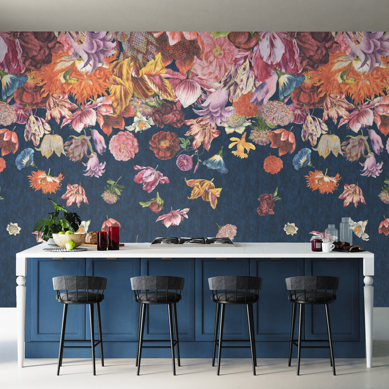 Cardy A Flower Rain Design 4-Panel Wall Mural 2.7m height x 280cm width, Blueberry