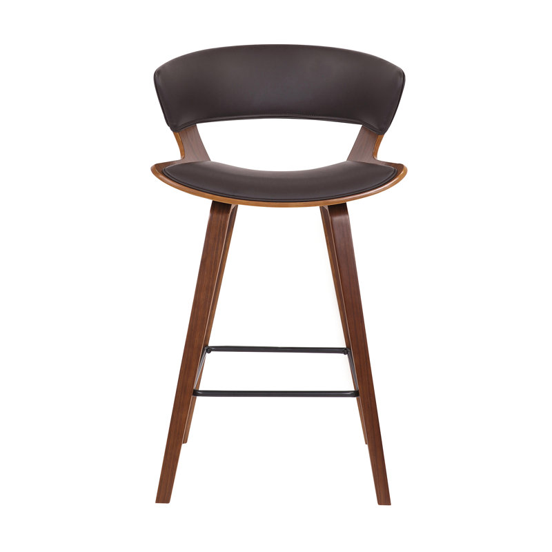 Tabouret de bar à hauteur de comptoir 26 po Allon, Similicuir brun, Noyer