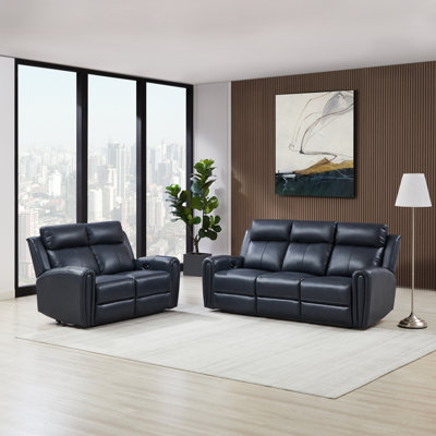 2 - Piece Power Reclining Top Grain Leather Living Room Set With USB & 2 Cup Holders On Back Cushions