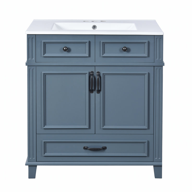 Meuble-lavabo de 30 pouces avec lavabo en céramique, conception épurée pour espaces compacts et rangement amélioré