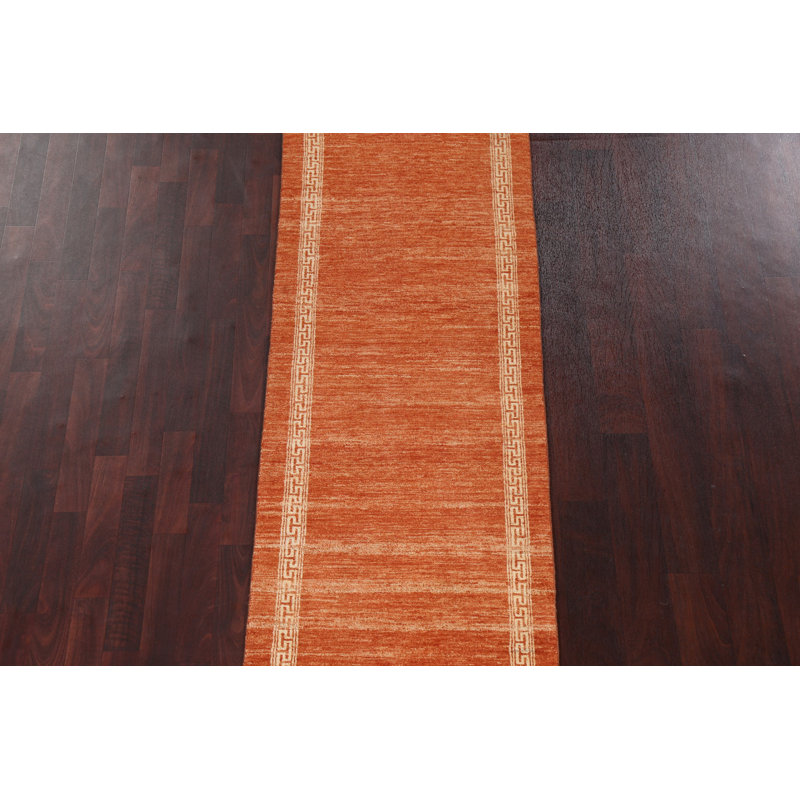 Orange Gabbeh  Wool Runner Rug 2x9