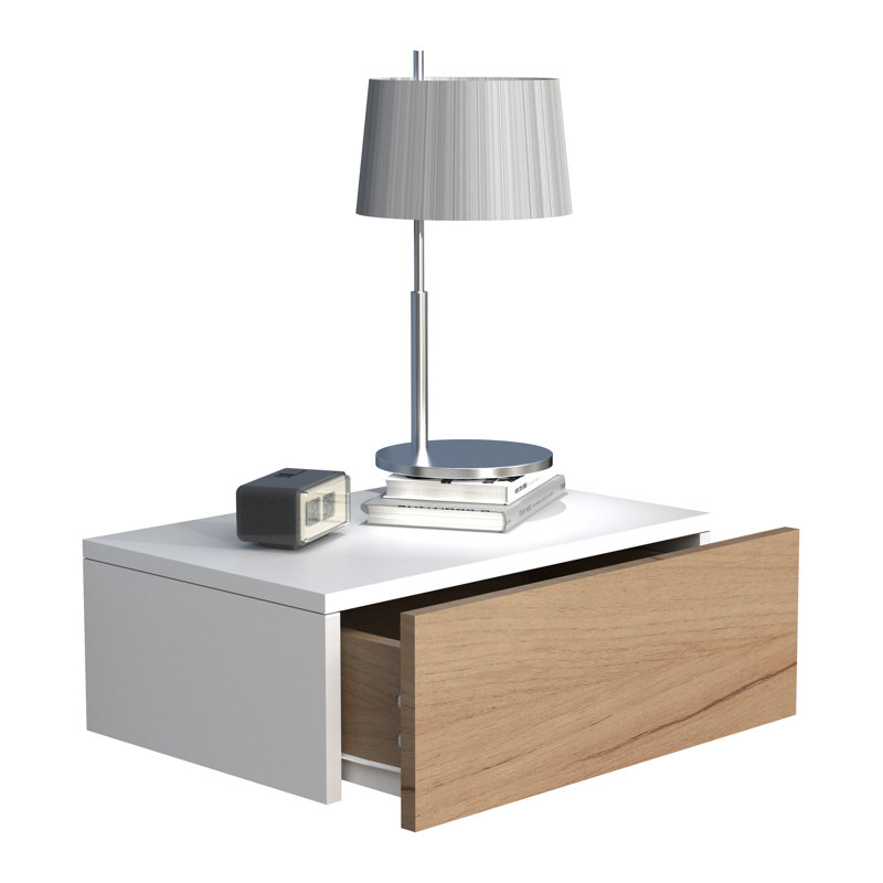 Satender Manufactured Wood Bedside Table, 15cm H x 45cm W x 30cm D, White/Oak wood