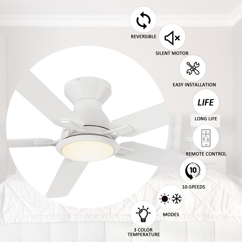 52'' Lusi 5 - Blade LED Flush Mount Ceiling Fan with Light, White