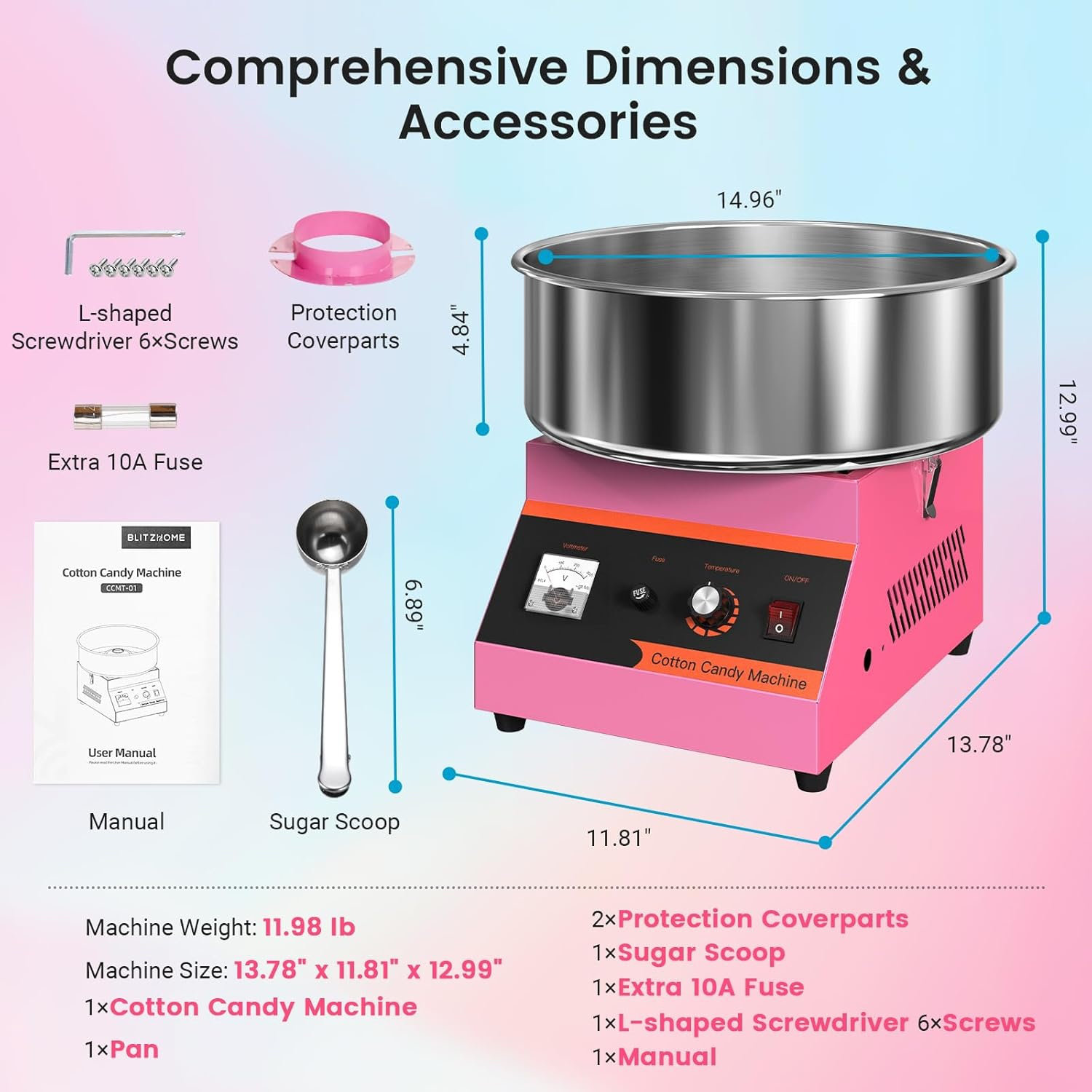 Stainless Steel Cotton Candy Machine BLITZHOME 1000W Commercial Cotton ...