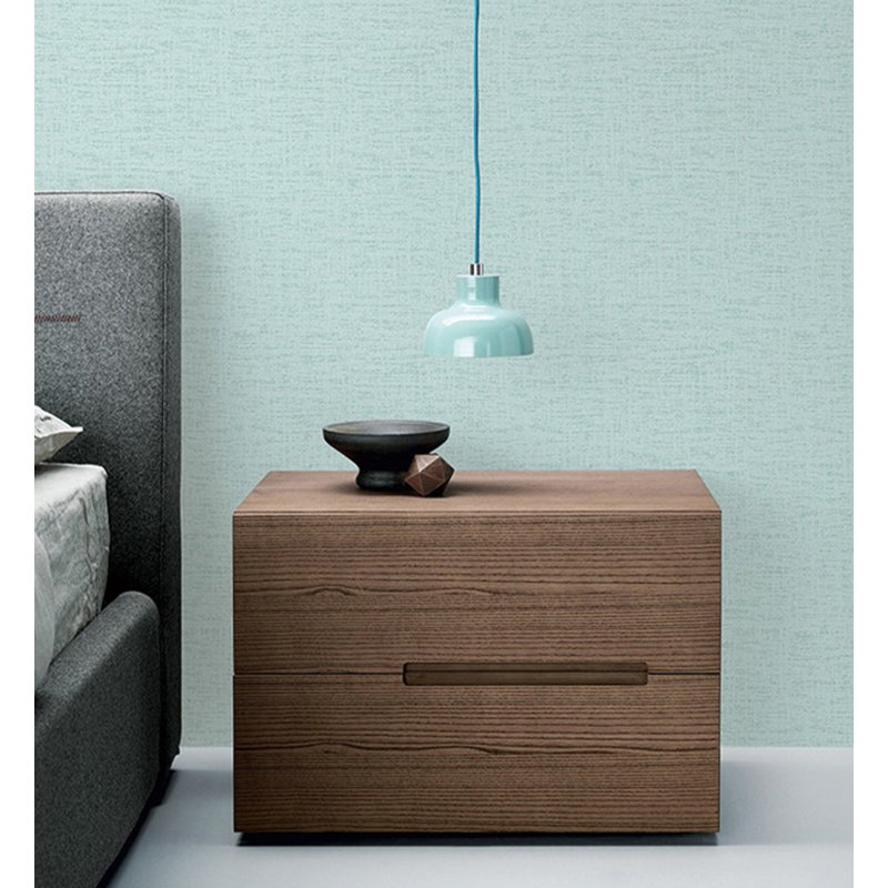 Table de chevet de style médiéval, avec finition en bois de noyer, dotée de deux tiroirs, pouvant être utilisée dans la chambre à coucher.