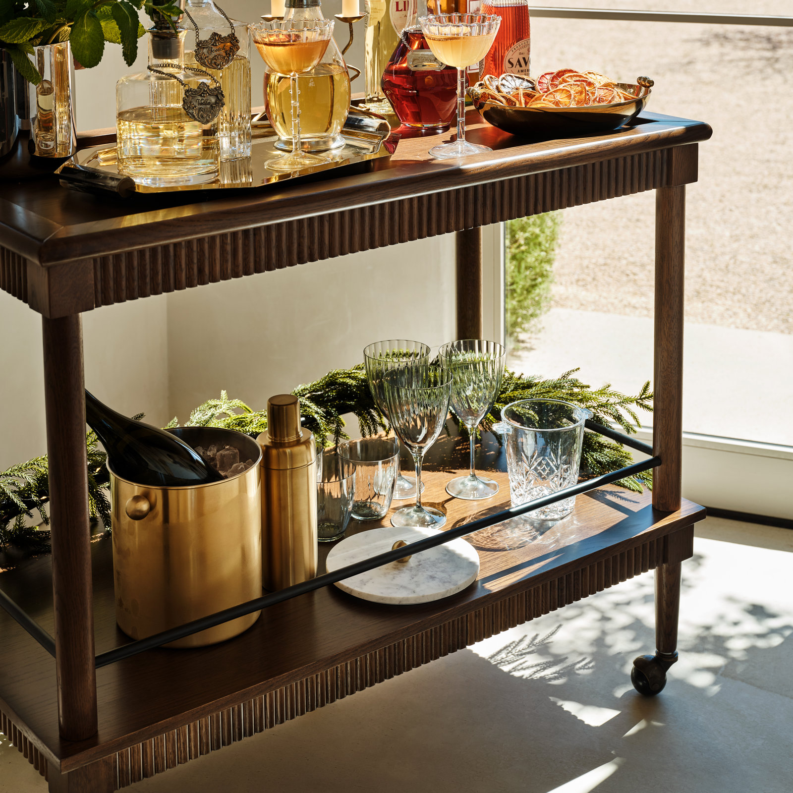 Oak Bar Cart, Walnut