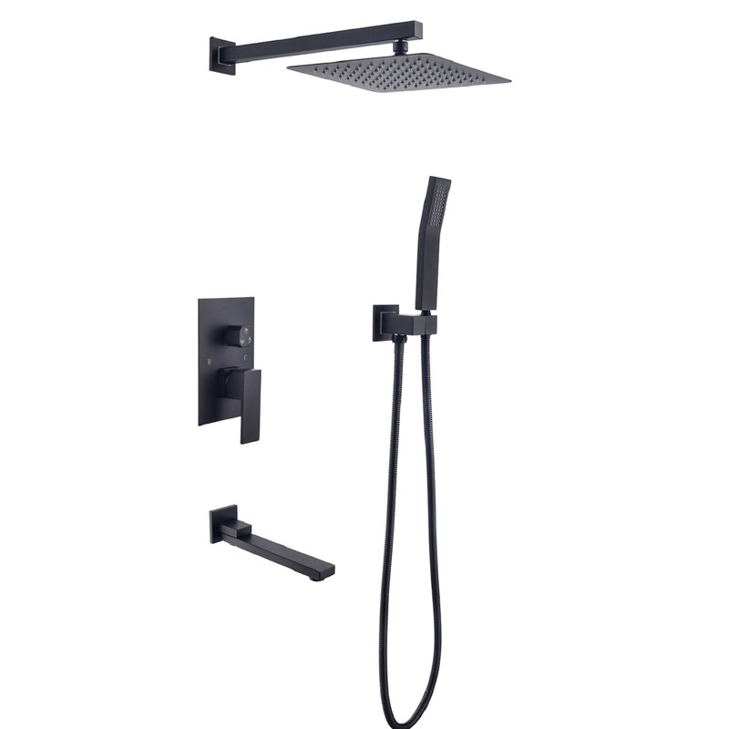 Bathroom Rain Mixer Shower - 10 Inch Square Luxury Matte Black With Self-cleaning Nozzle Wall Mounted System For Easy Clean