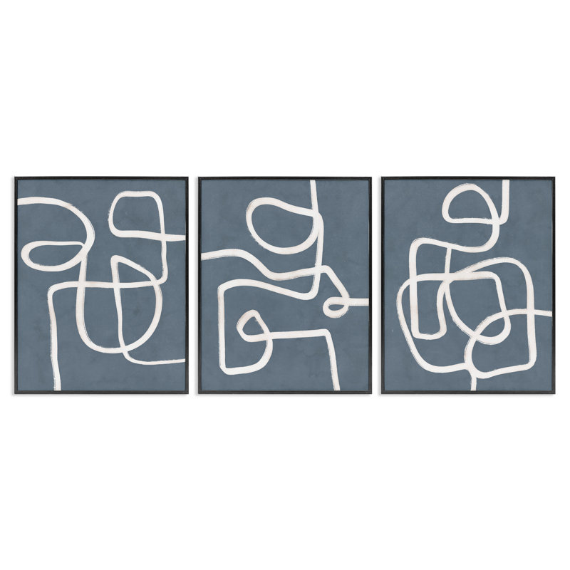  «Squiggles on Grey», ensemble de 3 giclées sur papier par Nina Blue, H 14 po x l 11 po, Giclée encadrée noir minuit