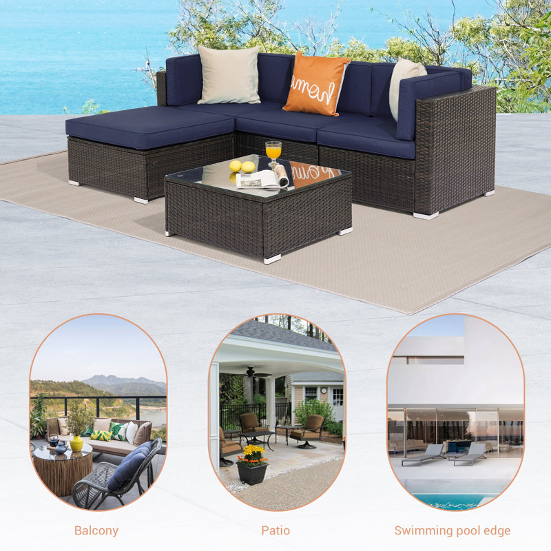 Paratt 4 - Person Modular Patio Conversation Set with Cushions, Blue