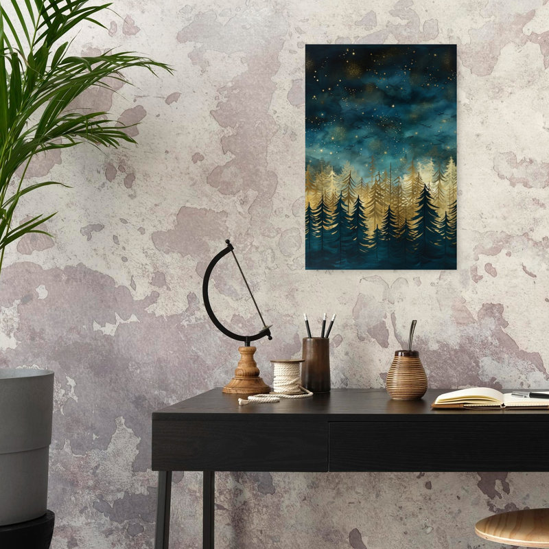 «Enchanted Starry Forest Peaceful Serene Tranquil Christmas Tree Forest Landscape», reproduction d'art mural