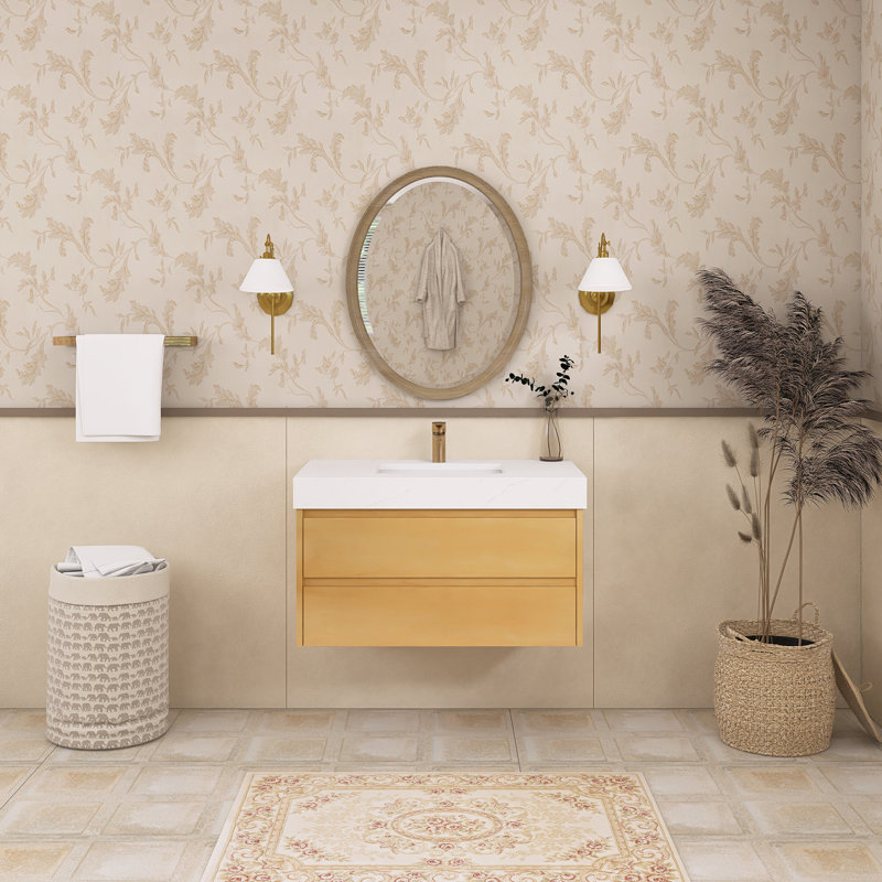 Meuble-lavabo mural simple 36 po avec comptoir en marbre 36 po