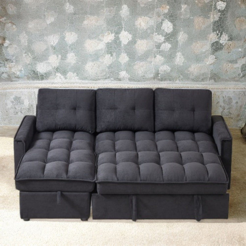 Canapé-lit convertible Chenille, Noir, noir, noir, noir